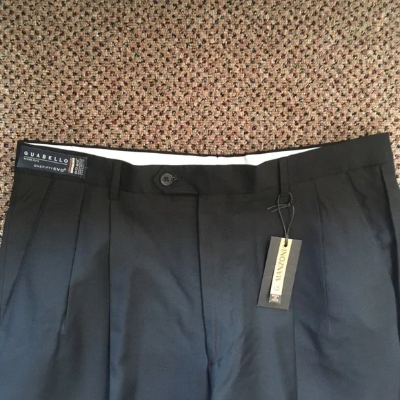 Gianni manzoni men’s dress pants black pleated wool super 150s 36w Italy 31 new